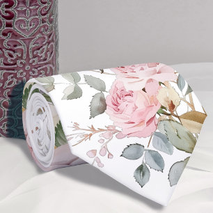 Watercolor roses neck tie