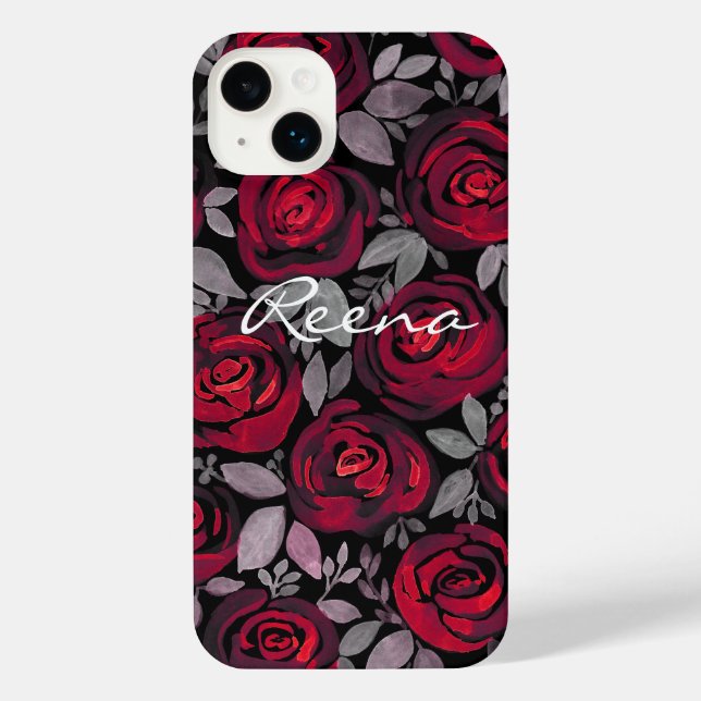 Watercolor roses, on a black background, watercolo iPhone case (Back)