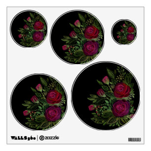 Watercolor roses, on a black background, watercolo wall decal