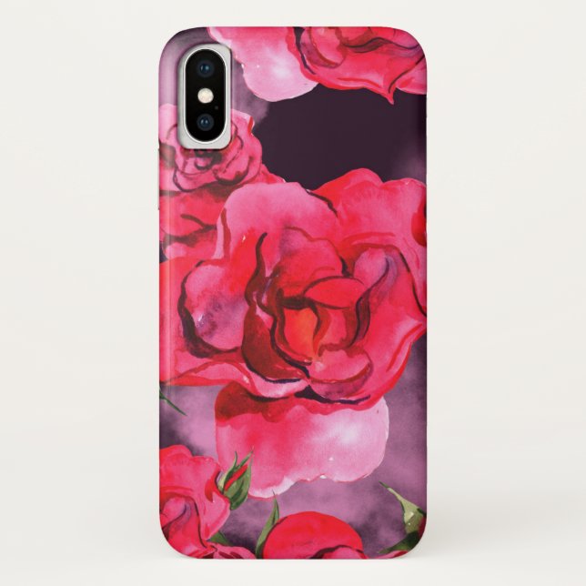 Watercolor Roses on Black Case-Mate iPhone Case (Back)