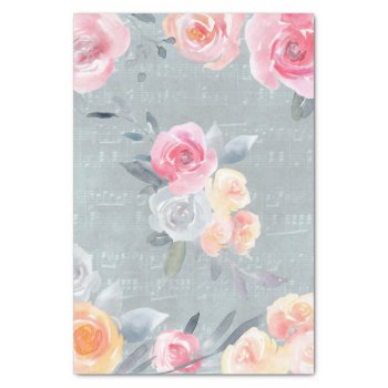 Watercolor Roses On Blue Old Music Sheet Texture by musickitten at Zazzle