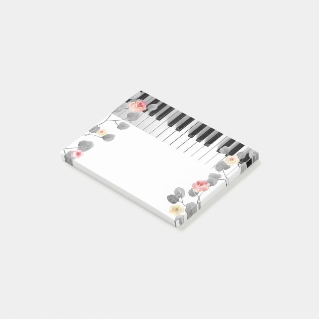 watercolor roses on grey foliage piano post-it notes (Angled)