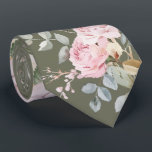 Watercolor roses on olive green neck tie<br><div class="desc">elegant floral tie</div>