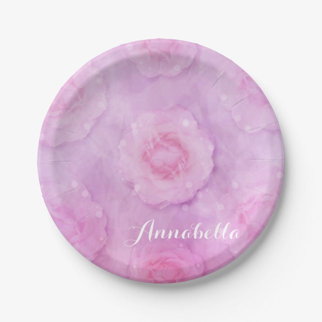 Watercolor roses paper plates (Front)
