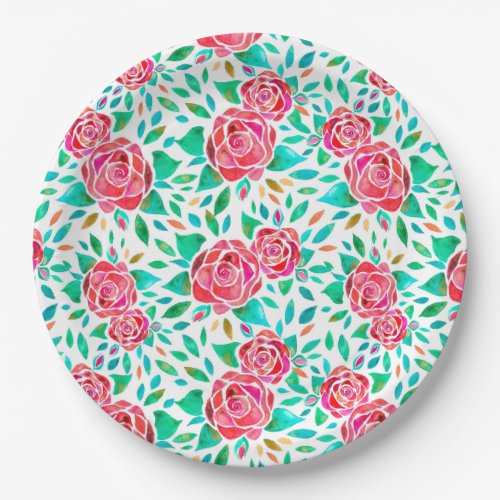 Watercolor roses paper plates