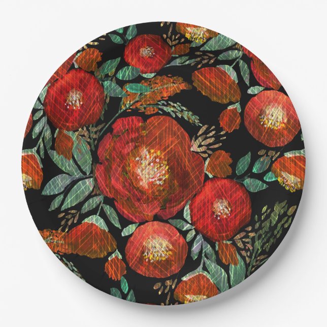 Watercolor, roses. paper plates (Front)