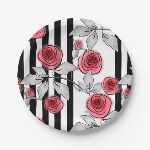 Watercolor roses paper plates