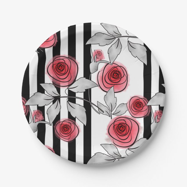 Watercolor roses paper plates (Front)