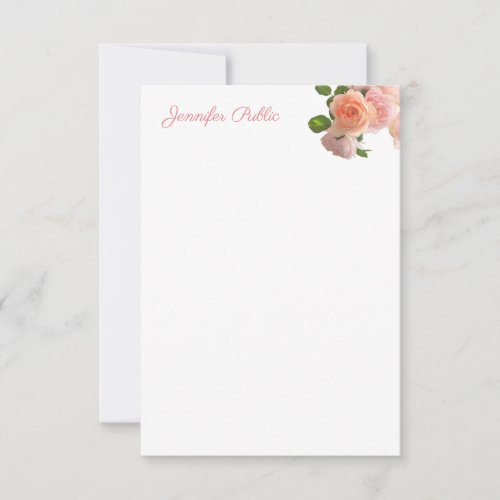 Watercolor Roses Pastel Colors Handwritten Text Note Card
