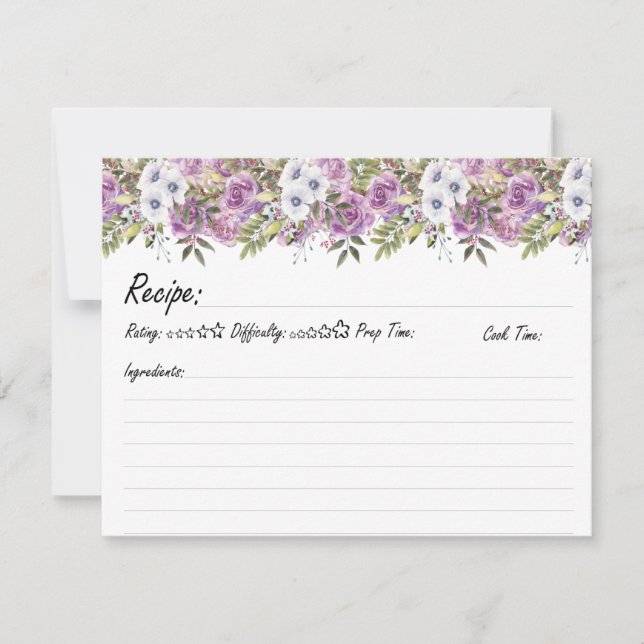 Watercolor Roses Personalized Floral Family Recipe (Front)