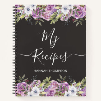 Watercolor Roses Personalized Script Family Recipe Notebook