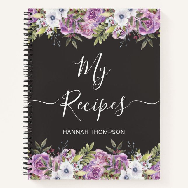 Watercolor Roses Personalized Script Family Recipe Notebook (Front)