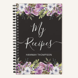 Watercolor Roses Personalized Script Family Recipe Notebook
