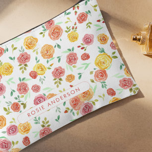 Watercolor Roses Personalized Travel  Accessory Pouch
