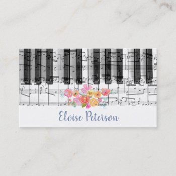 Watercolor Roses Pianist Business Card by musickitten at Zazzle