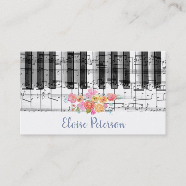 watercolor roses pianist business card (Front)