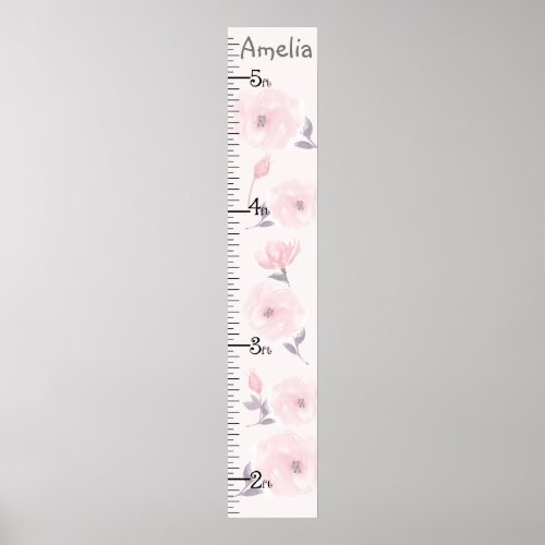 Watercolor Roses Pink Growth Chart Keep at 8x44