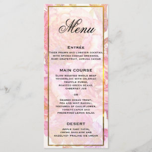Watercolor Roses Pink Menu