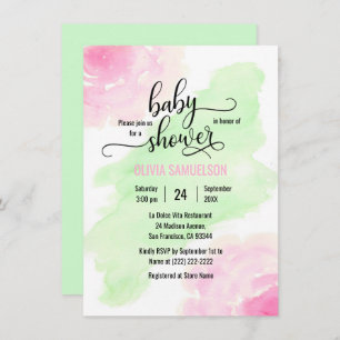 Watercolor Roses Pink & Mint Green Baby Shower Invitation