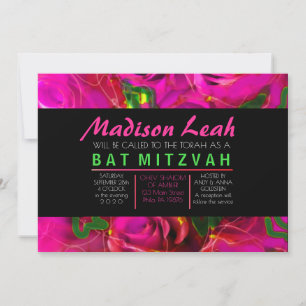 WATERCOLOR ROSES PINK NEON Bat Mitzvah Invitation