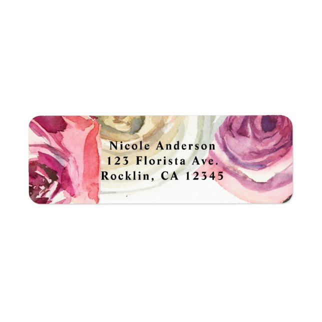 Watercolor Roses Pink & White Chic Bridal Shower Label (Front)