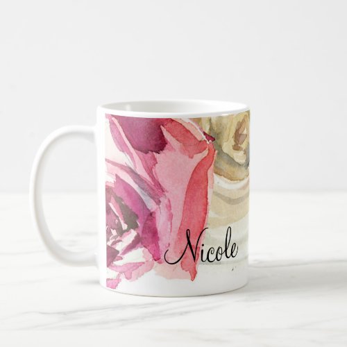 Watercolor Roses Pink  White Chic Floral Glam Coffee Mug