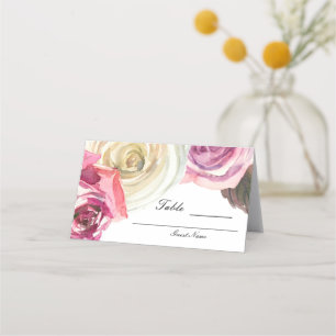 Watercolor Roses Pink & White Chic Wedding Table Place Card