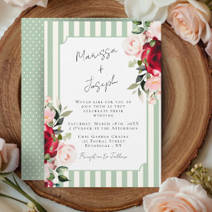 Watercolor Roses Preppy Chic Spring Summer Wedding Invitation