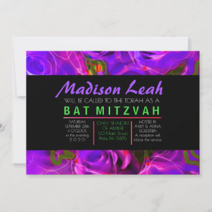 WATERCOLOR ROSES PURPLE NEON Bat Mitzvah Invitation