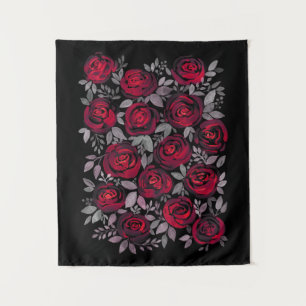 Watercolor roses, red roses on black tapestry