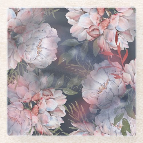 Watercolor Roses Romantic Seamless Pattern Glass Coaster