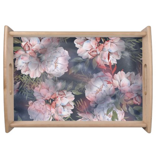 Watercolor Roses Romantic Seamless Pattern Serving Tray
