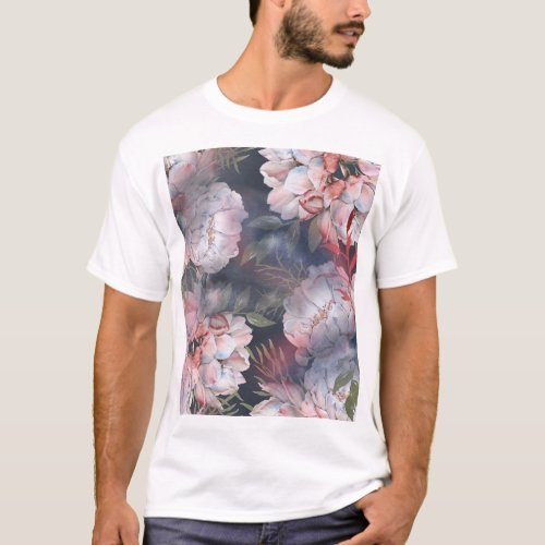 Watercolor Roses Romantic Seamless Pattern T_Shirt