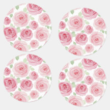 Watercolor Roses Round Labels
