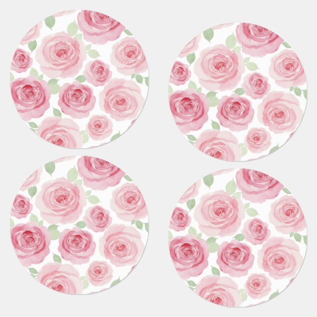 Watercolor Roses Round Labels (Group)