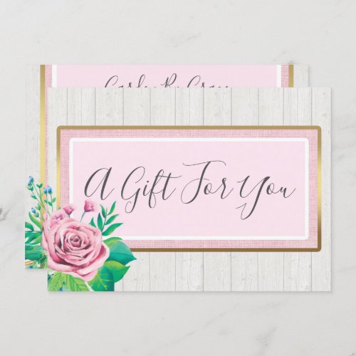 Watercolor Roses Rustic Wood Gift Certificate Card