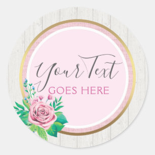 Watercolor Roses & Rustic Wood Shabby Chic Cottage Classic Round Sticker