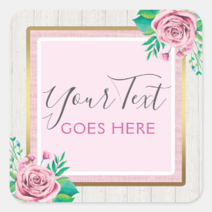 Watercolor Roses & Rustic Wood Shabby Chic Cottage Square Sticker