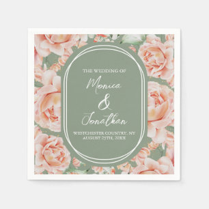 Watercolor Roses Sage Green Blush Pink Wedding Napkins
