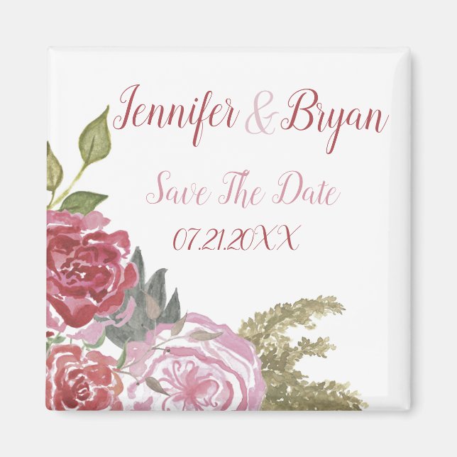 Watercolor Roses Save The Date Magnet (Front)