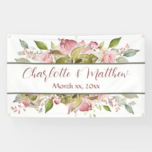 Watercolor Roses Soft Pink Wedding Banner