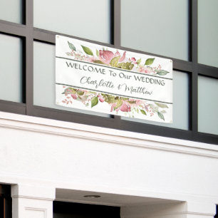 Watercolor Roses Soft Pink Wedding Banner