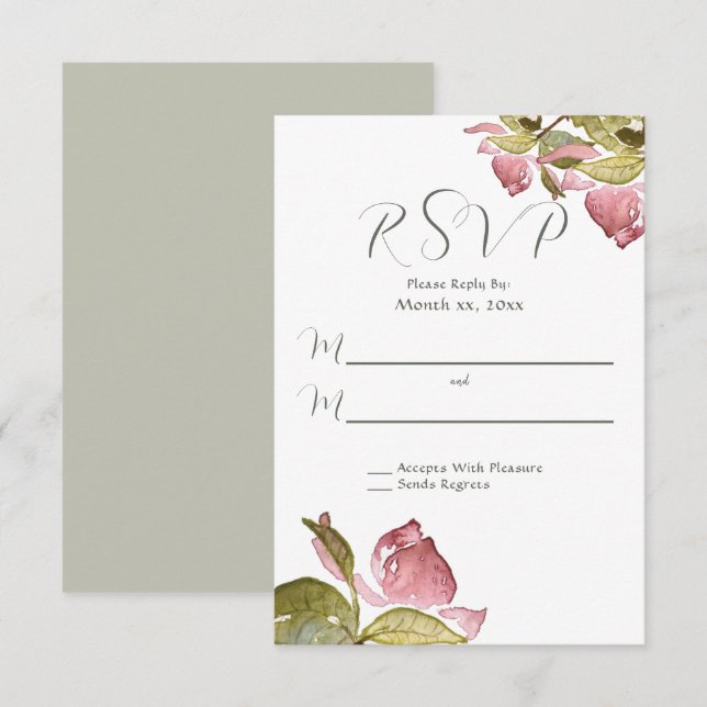 Watercolor Roses Soft Pink Wedding RSVP  (Front/Back)
