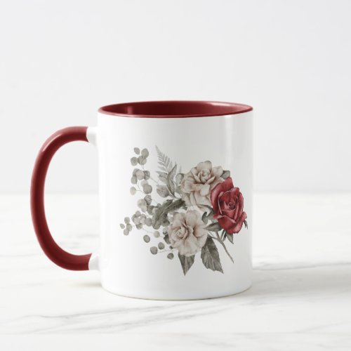 Watercolor Roses Spring Bouquet  Love Quote Two_T Mug