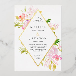 Watercolor Roses Spring Flower Invitation Diamond Foil Invitation
