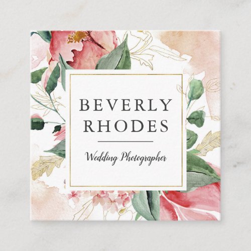 Watercolor Roses Square Business Card
