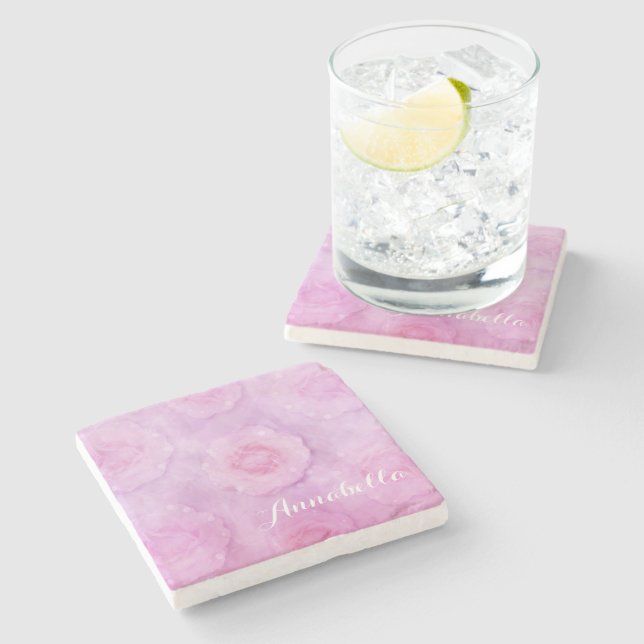 Watercolor roses stone coaster (Side)