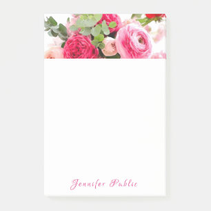 Watercolor Roses Template Floral Hand Script Name Post-it Notes