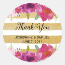 Watercolor Roses Thank You Round Stickers