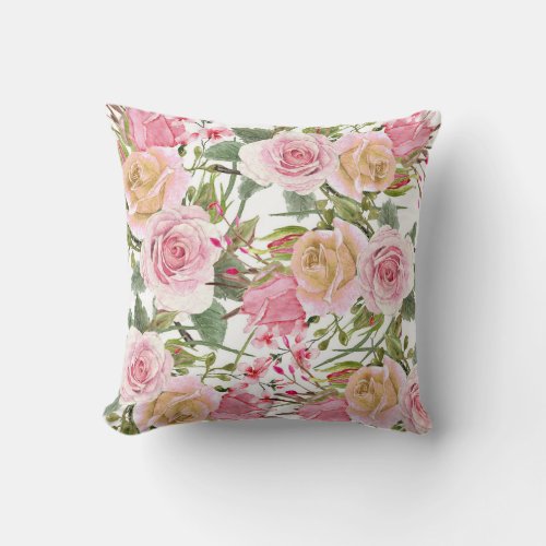 Watercolor roses throw pillow